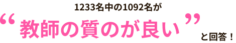 1233名中の1092名が教師の質のが良いと回答!