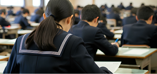 中学生が授業を受けている画像